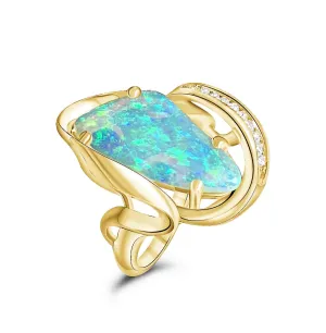 18kt Yellow Gold Crystal Opal and Diamond ring