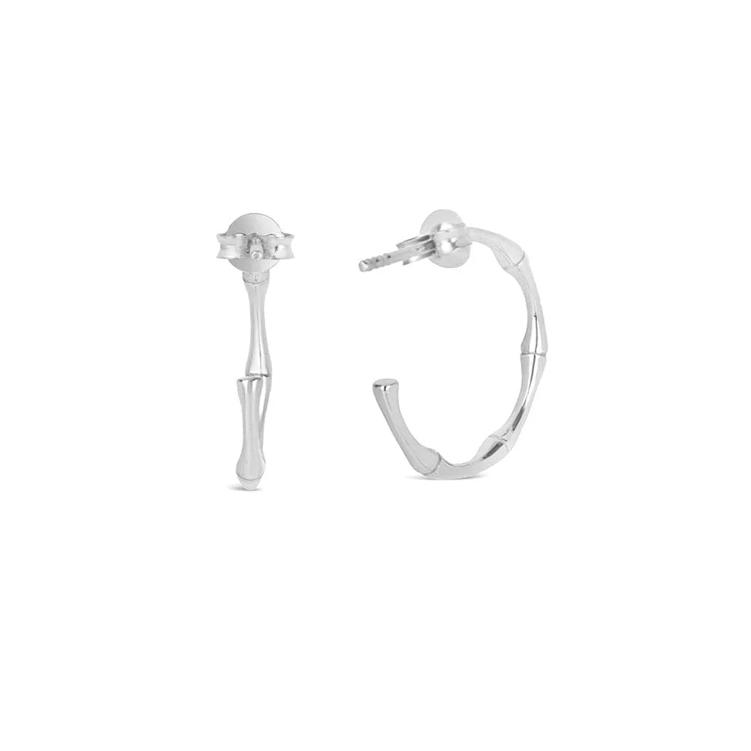 Bamboo Hoop Earrings in Silver