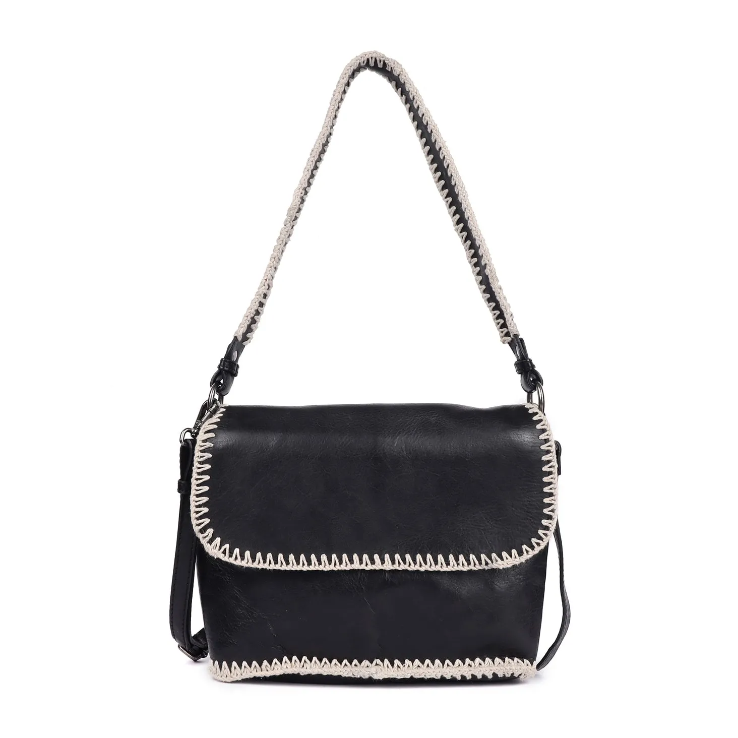 Black Handcrafted Leather Shoulder Bag & Crossbody