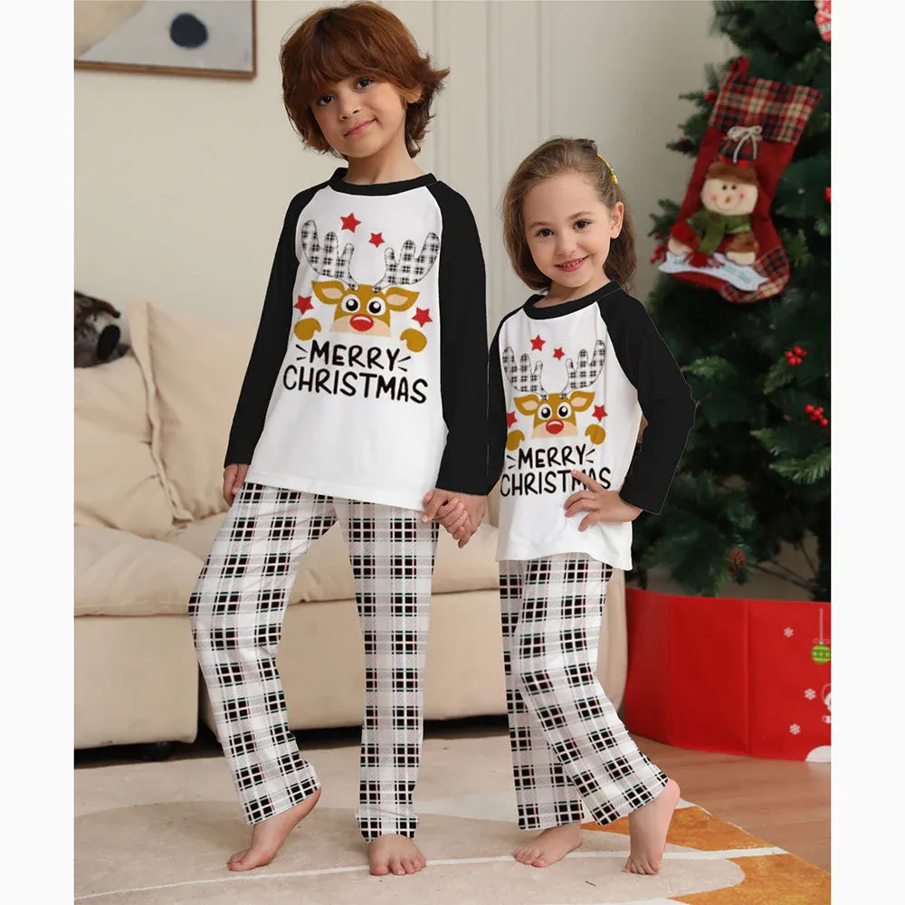 Christmas Family Matching Reindeer Plaid Cotton Pajamas Set