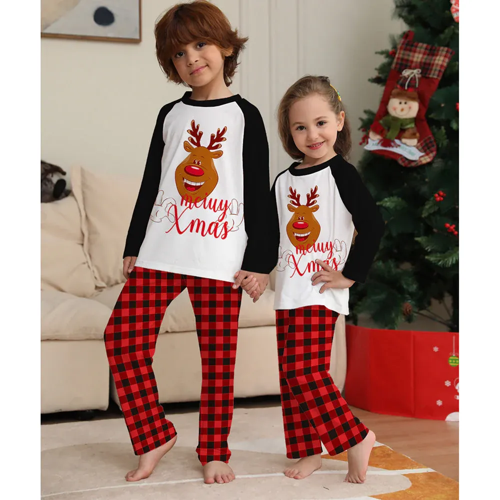 Christmas Family Matching Reindeer Plaid Cotton Pajamas Set