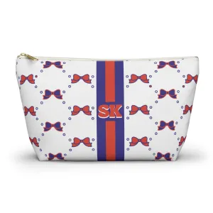 Custom Initial Personalized Bow Makeup Bag - Custom Initial, Makeup Bag, Clemson, Orange & Purple, Personalized, Bow Aesthetic