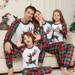 Family Chic Minimalist Pajama Set with Moose Plaid Print