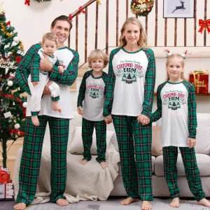 Family Matching Christmas Tree Alphabet Plaid Green Print Holiday Pajama Set