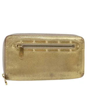 Gold Leather Long Wallet with Multiple Compartments