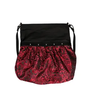 Gothic Red/Black Brocade Shoulder Bag with skull studs