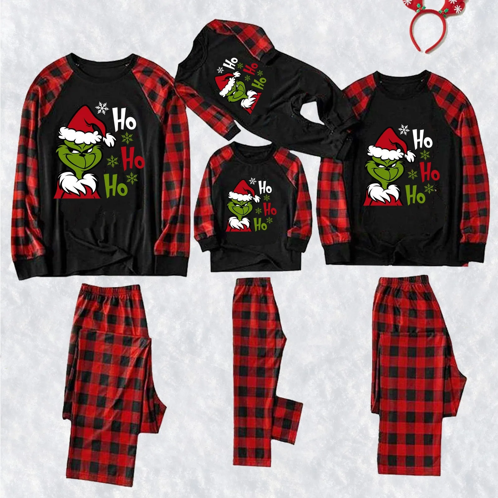 Grinch Family Pajama Set with Santa Claus Cartoon Print