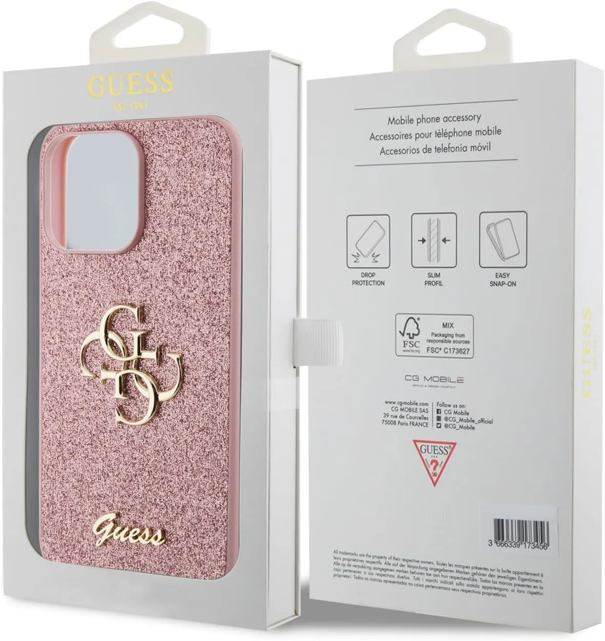 Guess Glitter Script Big 4G Case for iphone 15 Pro Max 6.7" Pink - GUHCP15XHG4SGP