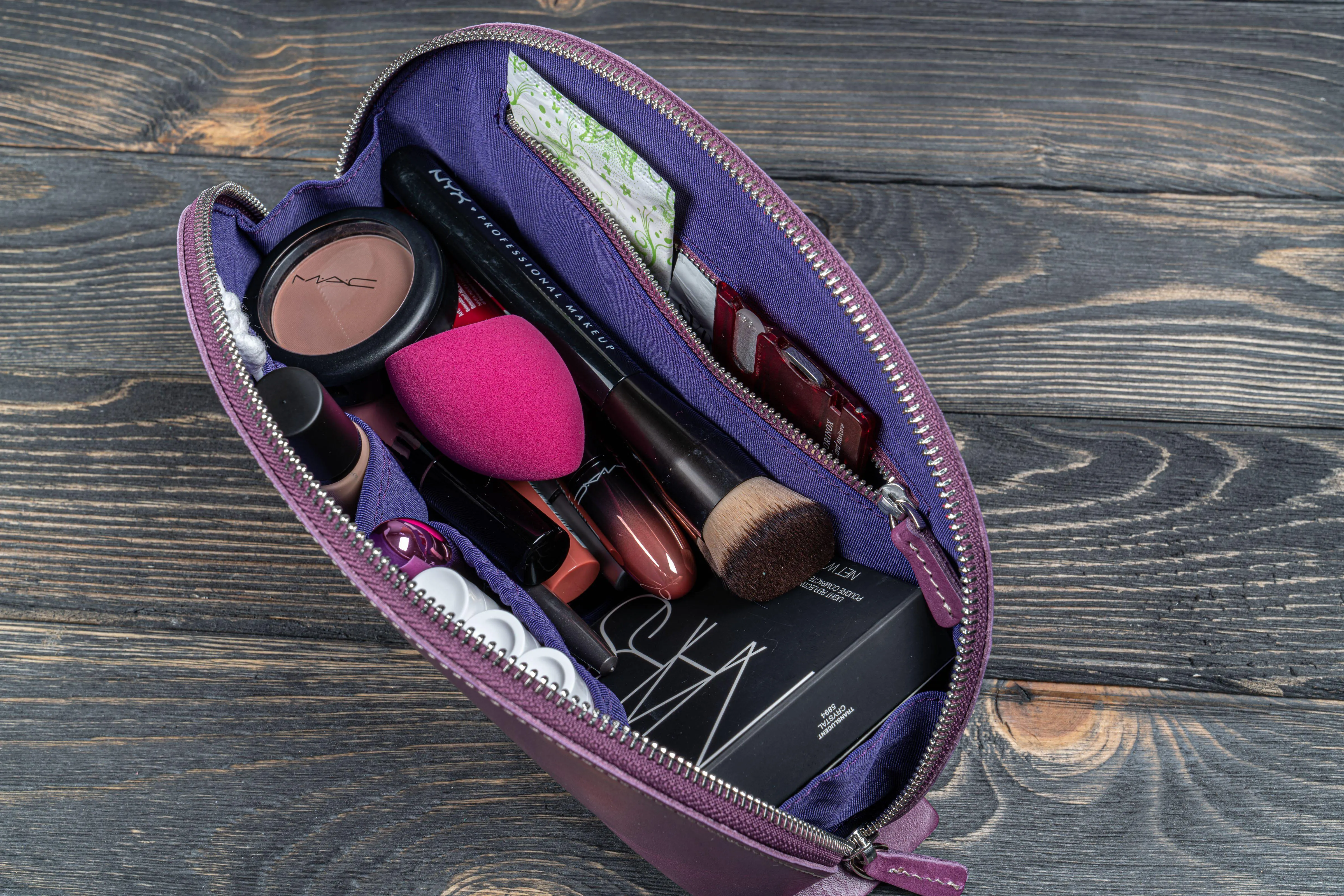 Leather Lunar Makeup / Toiletry Bag - Purple