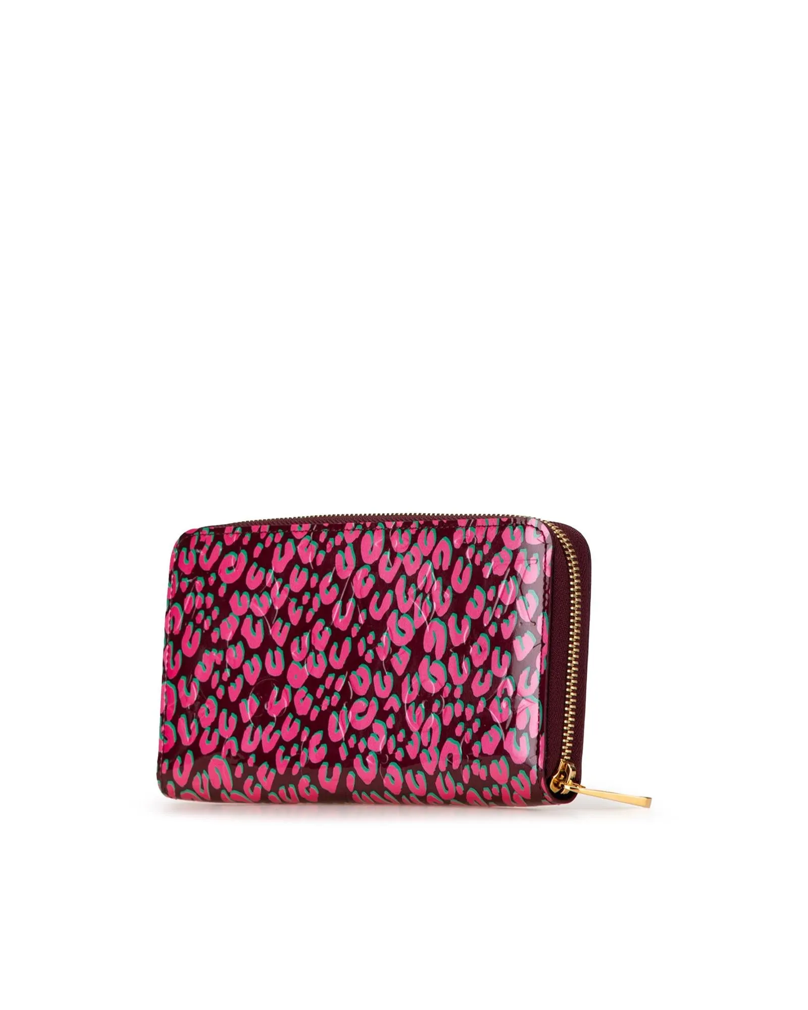 Leopard Print Vernis Leather Zippy Wallet with Interior Compartments