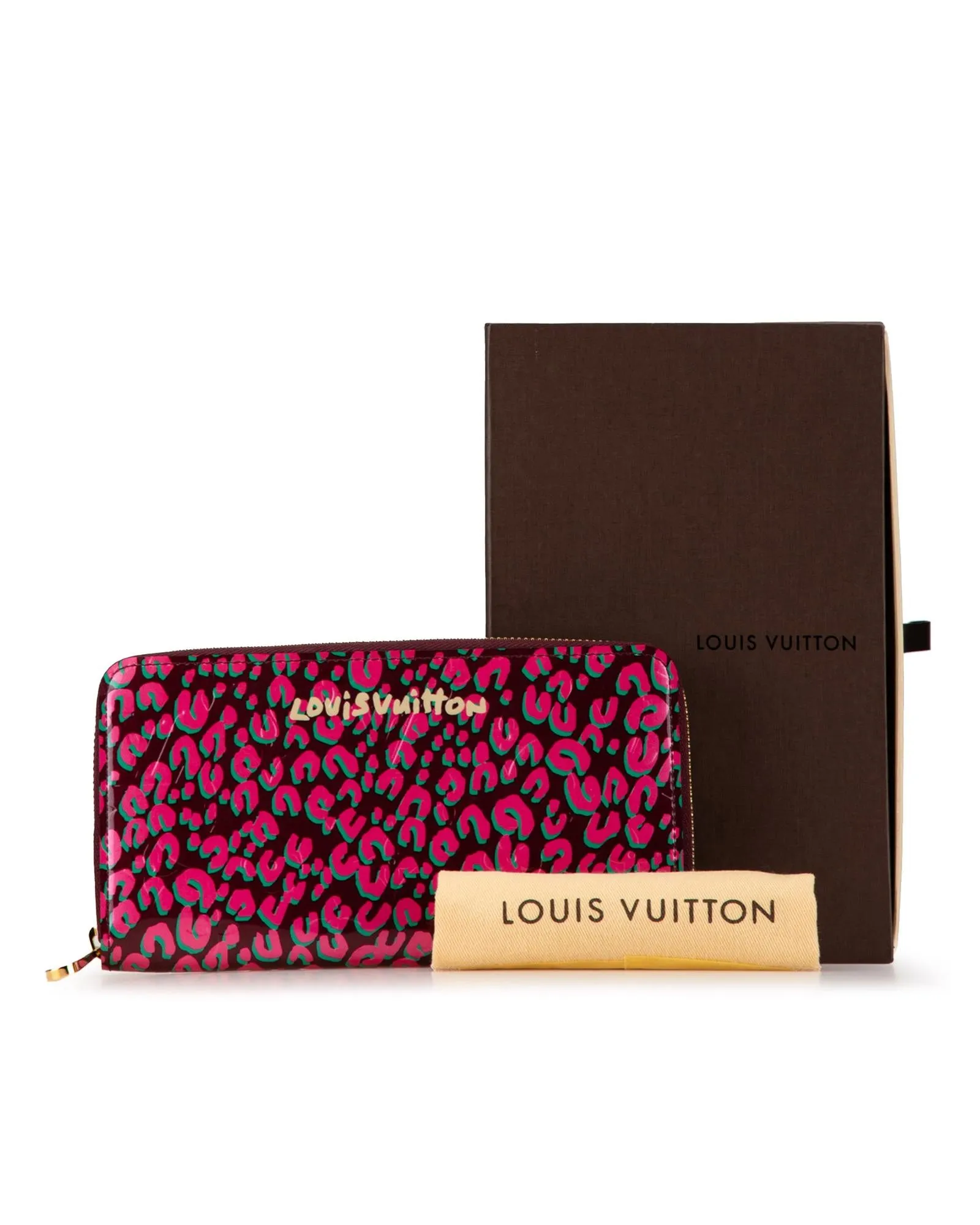 Leopard Print Vernis Leather Zippy Wallet with Interior Compartments