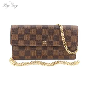 LOUIS VUITTON Damier Ebene Sarah Wallet with Chain