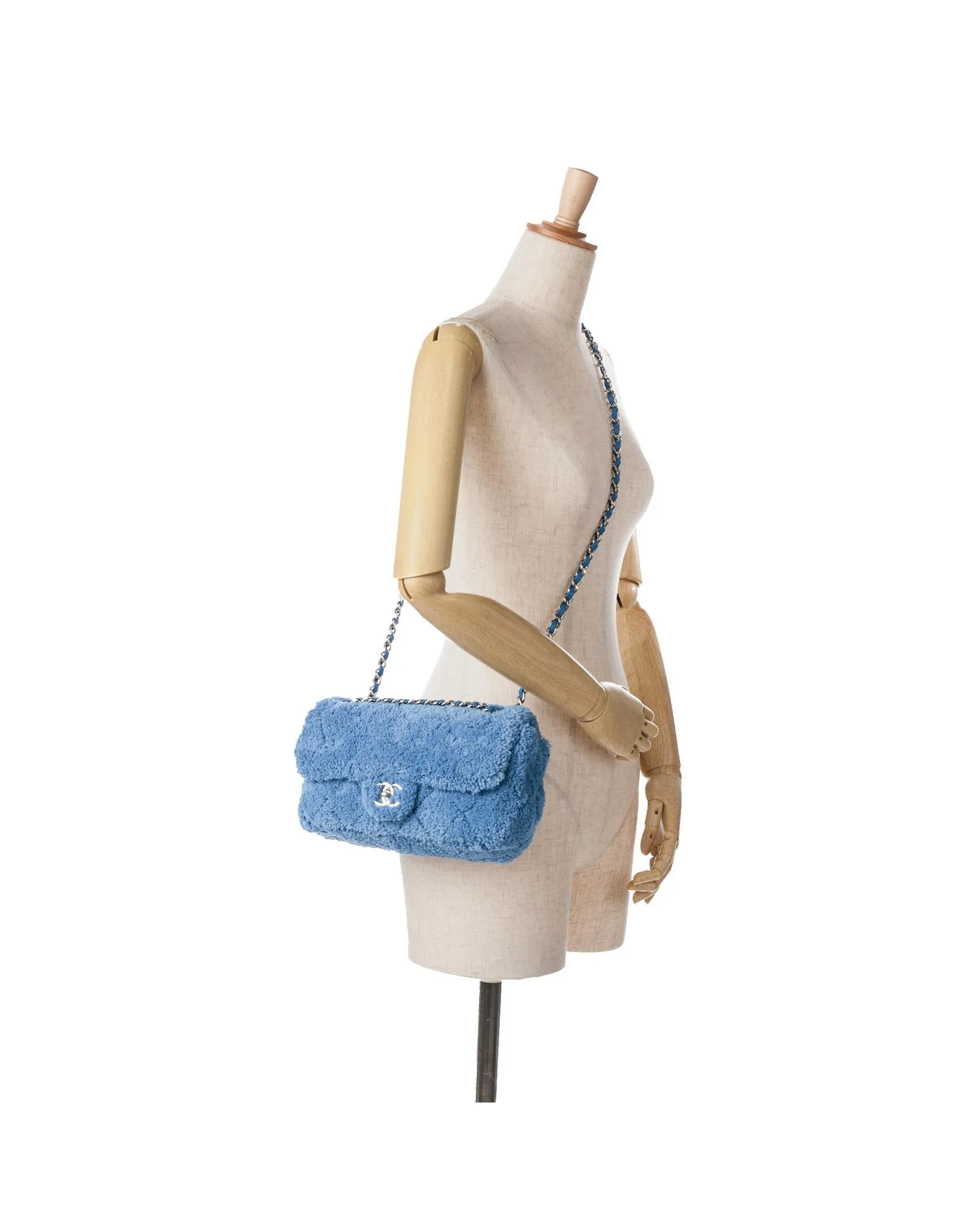 Medium Quilted Terry Cloth Flap Crossbody Bag with Chain Strap