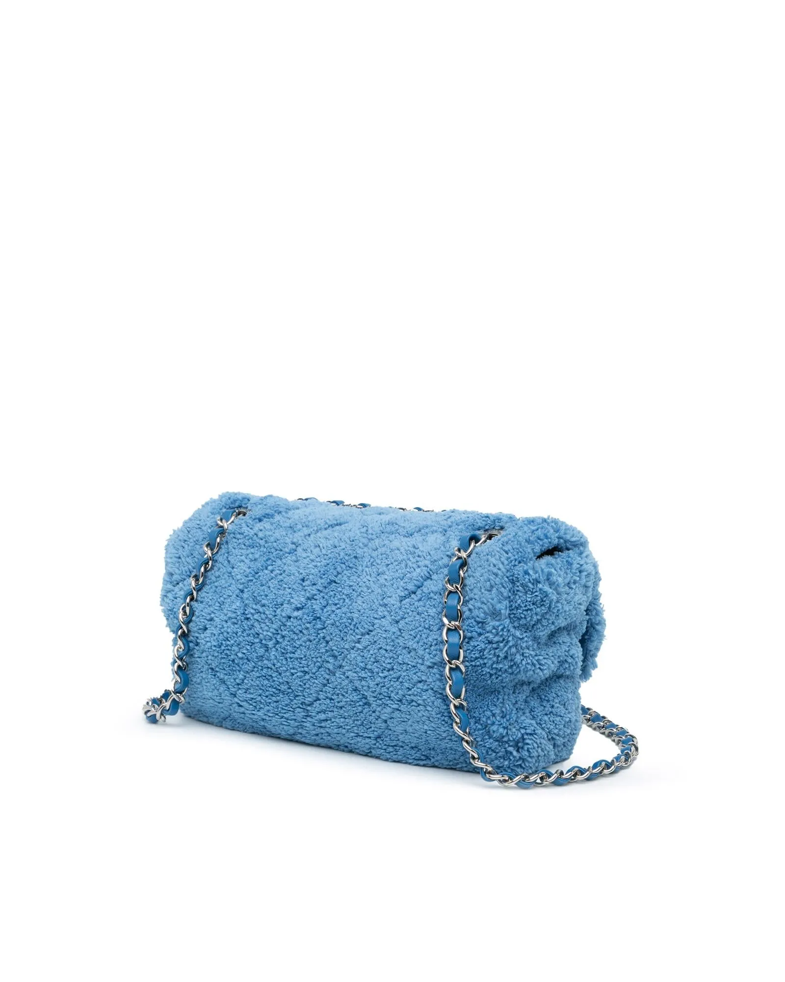 Medium Quilted Terry Cloth Flap Crossbody Bag with Chain Strap