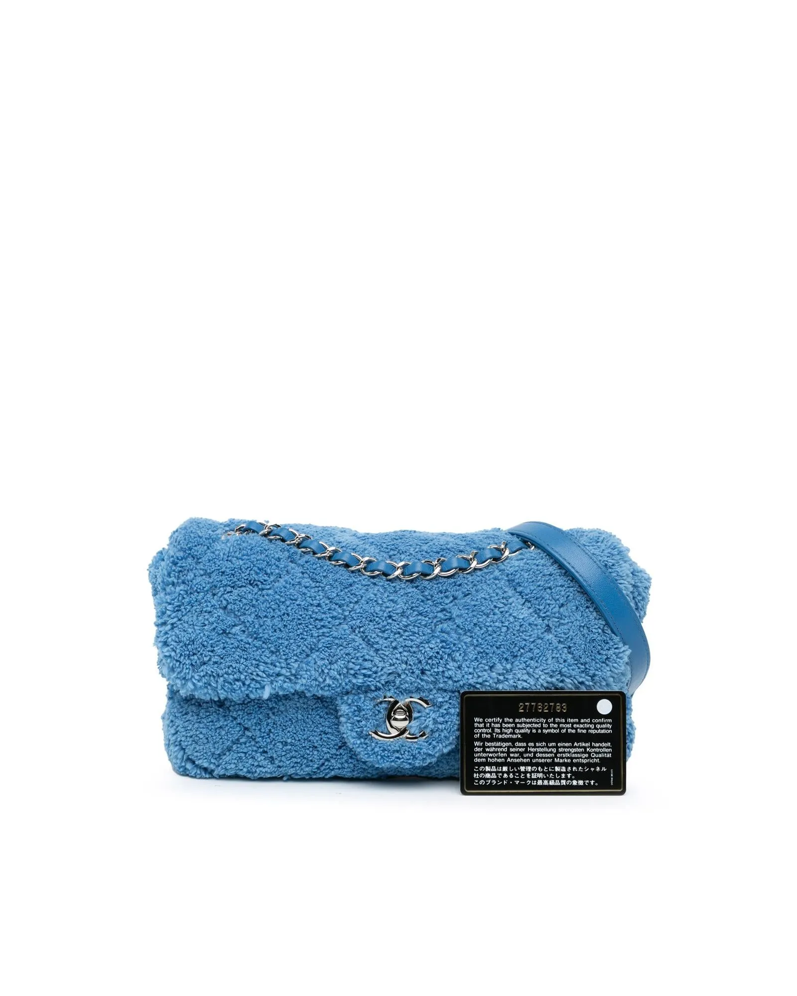 Medium Quilted Terry Cloth Flap Crossbody Bag with Chain Strap