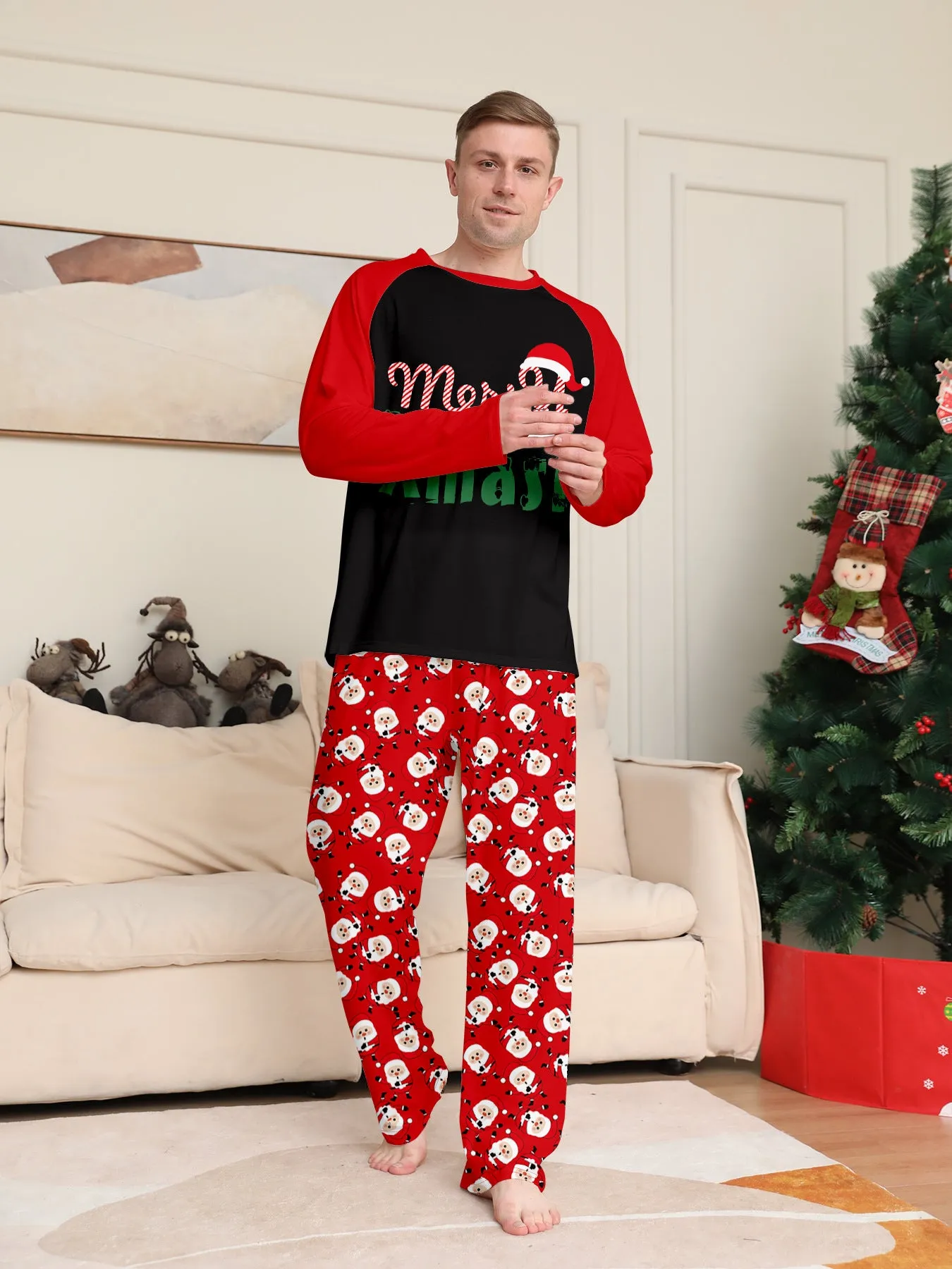 “Merry Xmas” Santa Claus Print Family Pajama Set