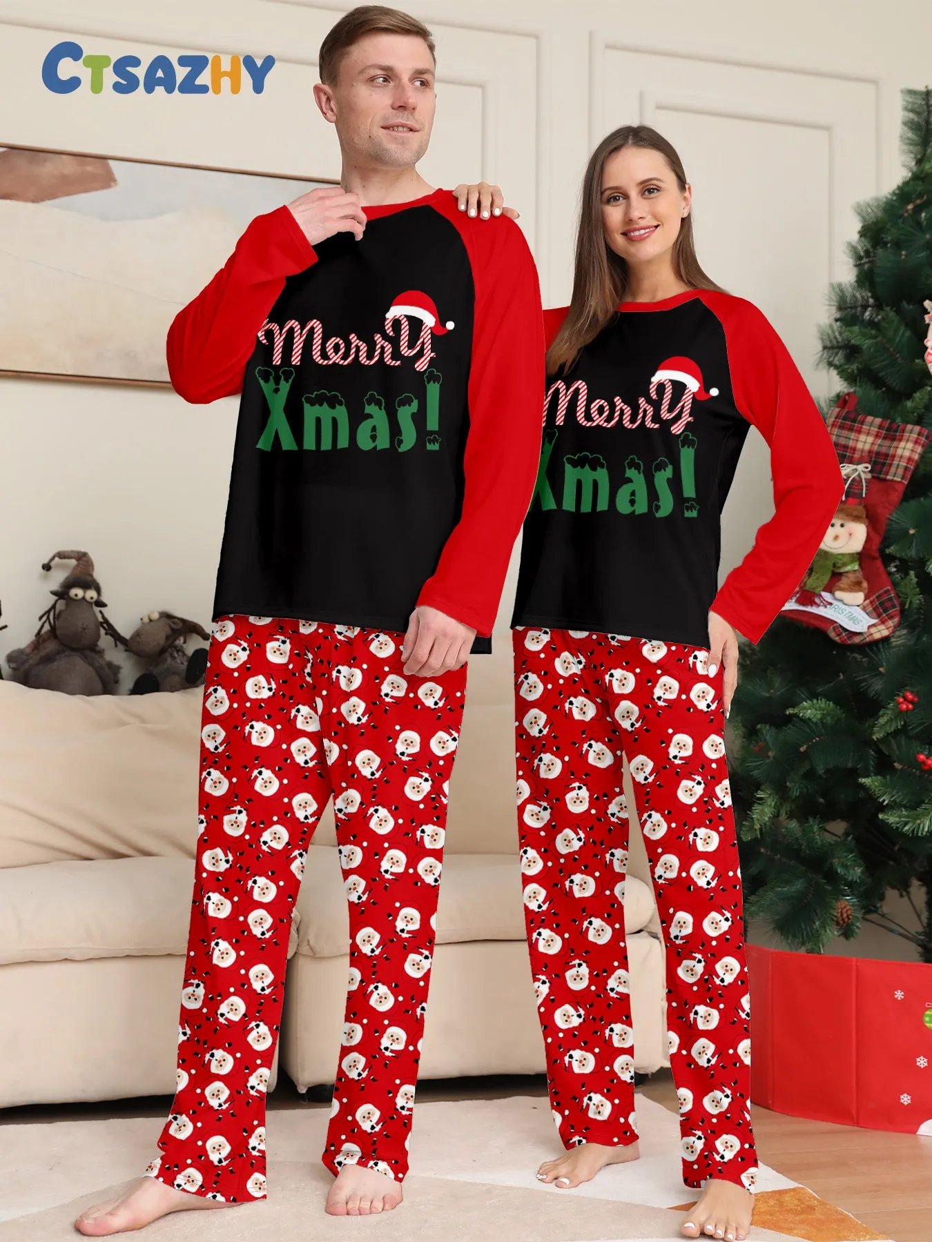 “Merry Xmas” Santa Claus Print Family Pajama Set