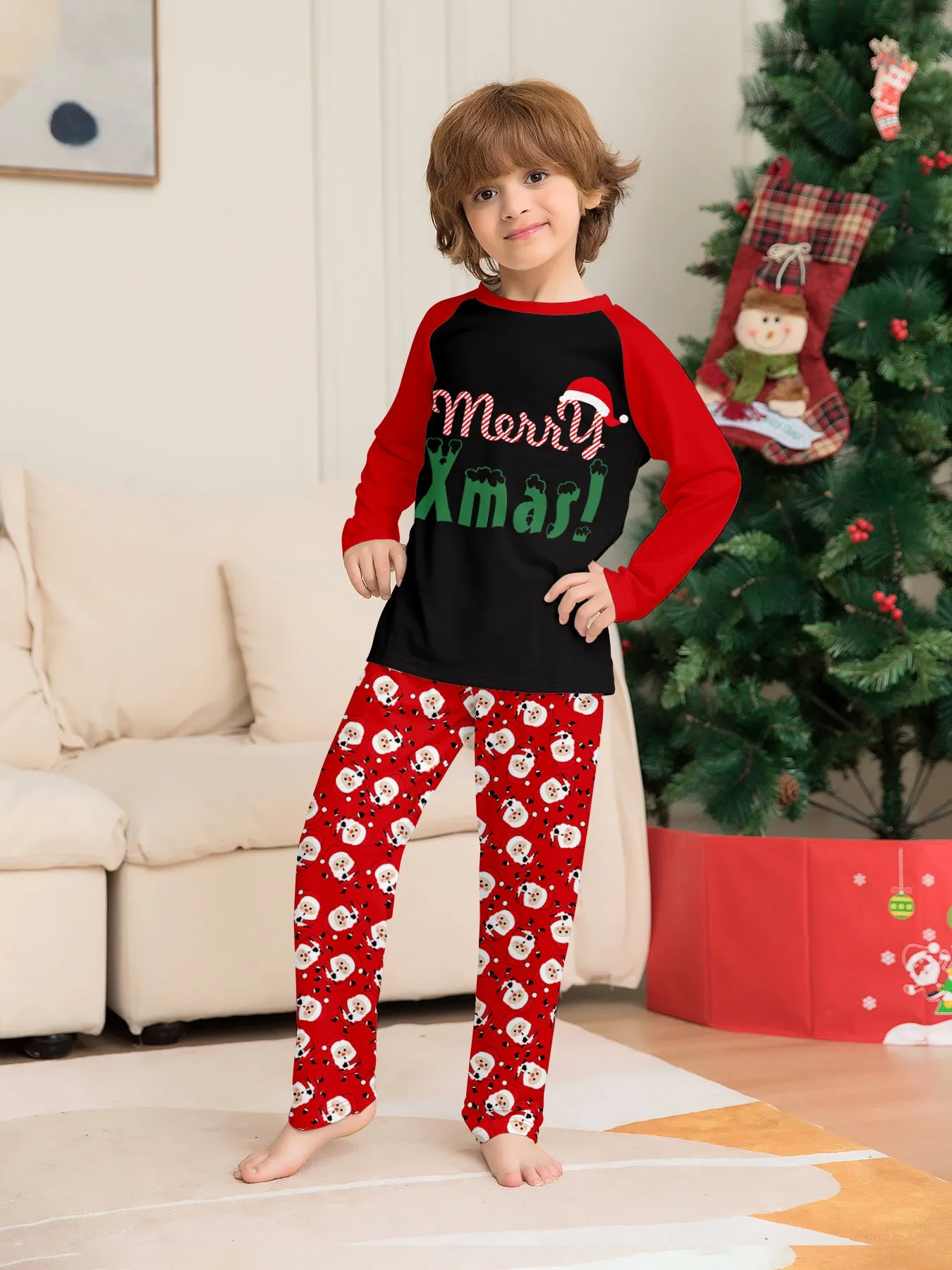 “Merry Xmas” Santa Claus Print Family Pajama Set