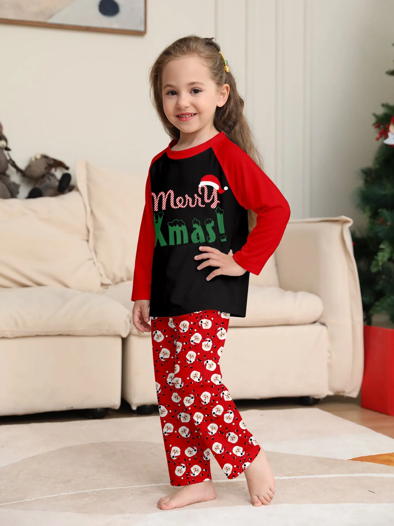 “Merry Xmas” Santa Claus Print Family Pajama Set