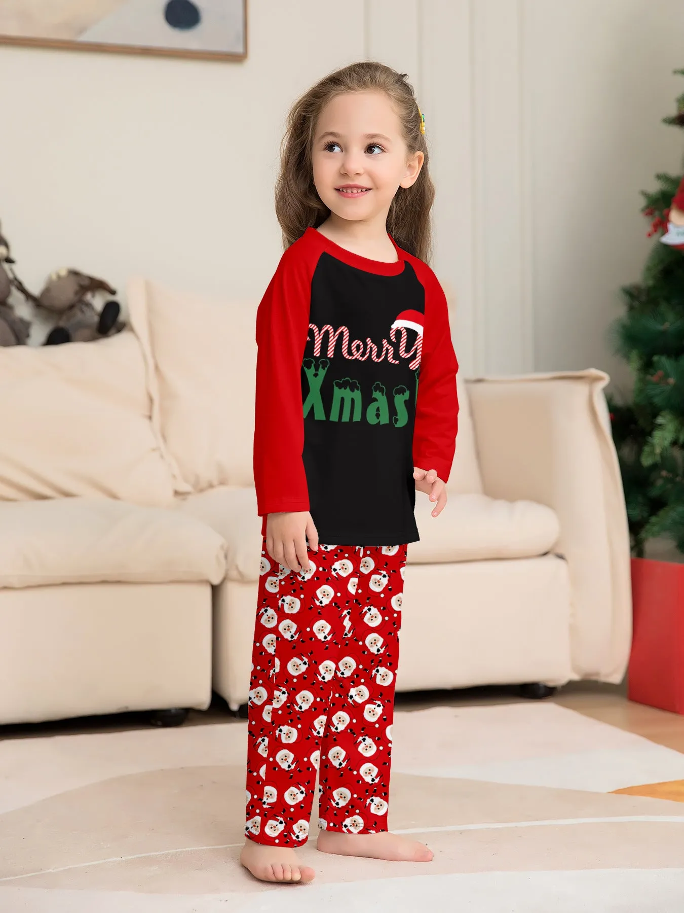 “Merry Xmas” Santa Claus Print Family Pajama Set