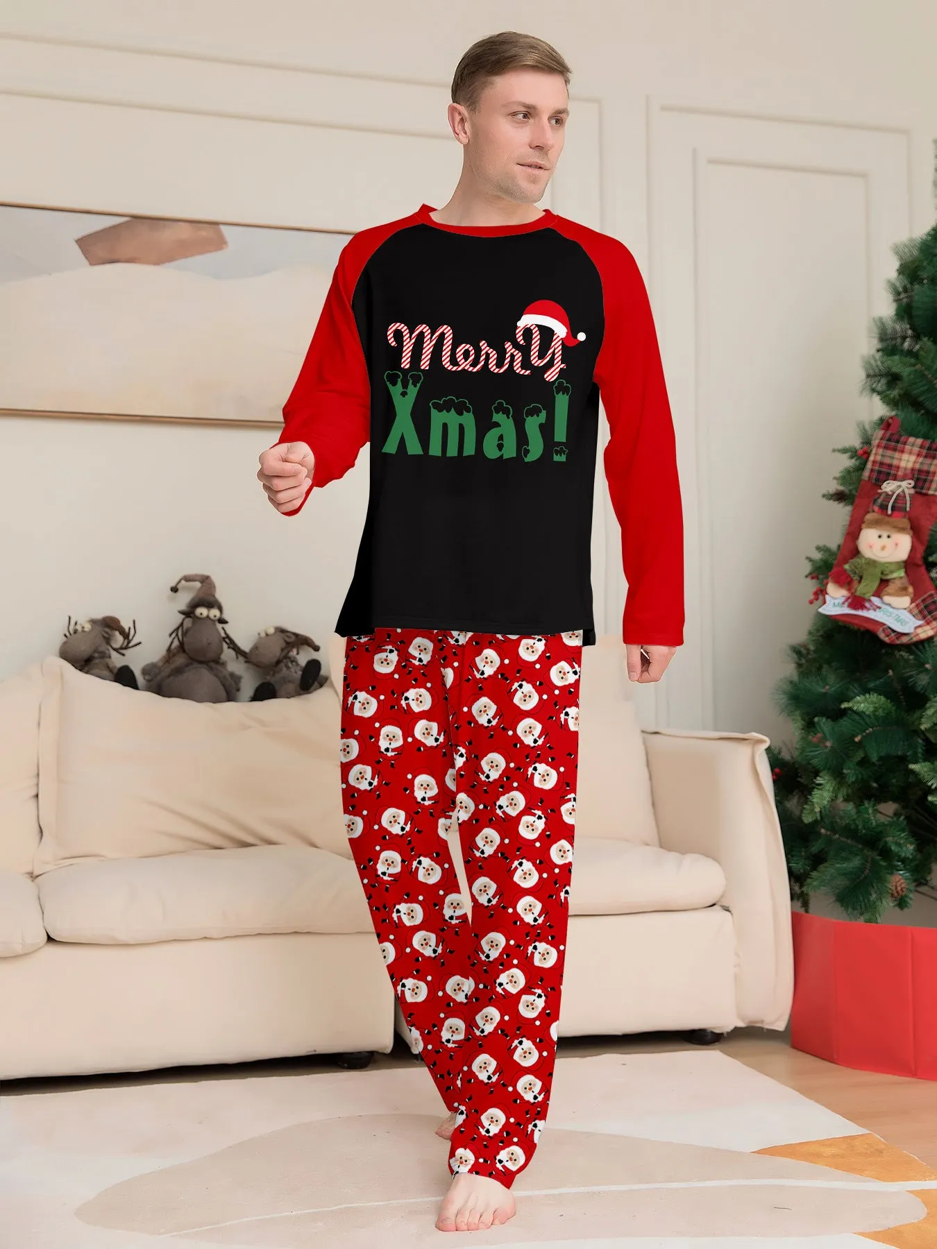 “Merry Xmas” Santa Claus Print Family Pajama Set