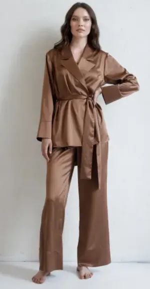 Mother of the Bride Copper Satin Wrap Pajama Set