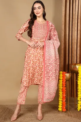 Pink Pure Cotton Geometric Printed Straight Suit Set