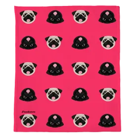 Pug Blanket | Different Pug dogs on Hot Pink