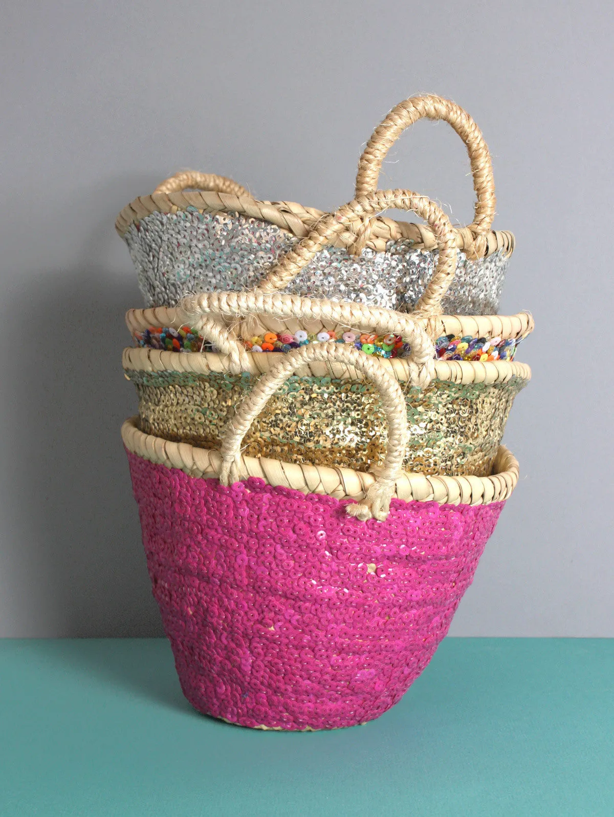 Silver Sequin Basket