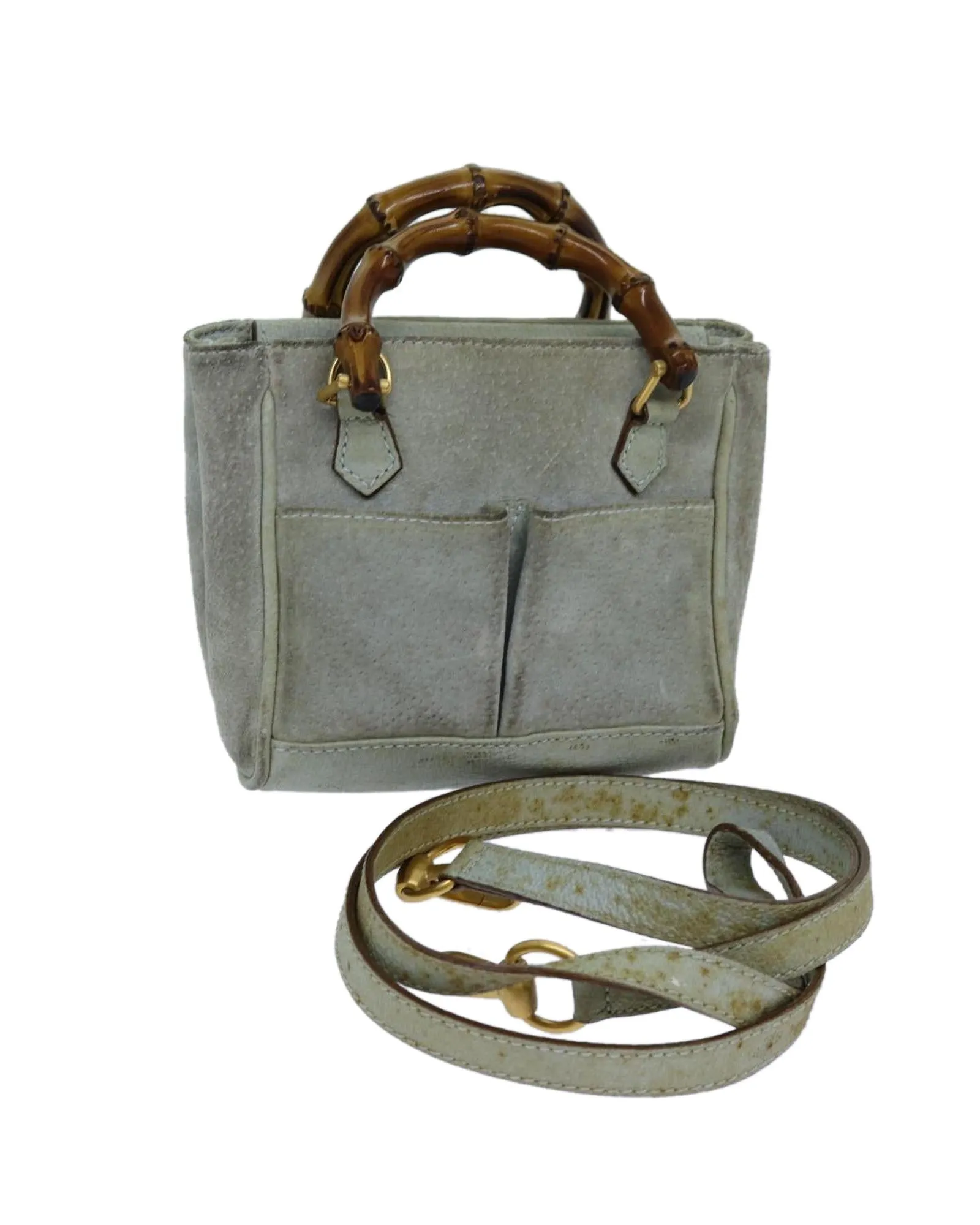 Suede 2way Hand Bag with Shoulder Strap - Light Blue