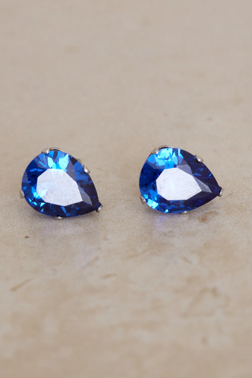 Teardrop Stud Earrings - Sapphire Blue