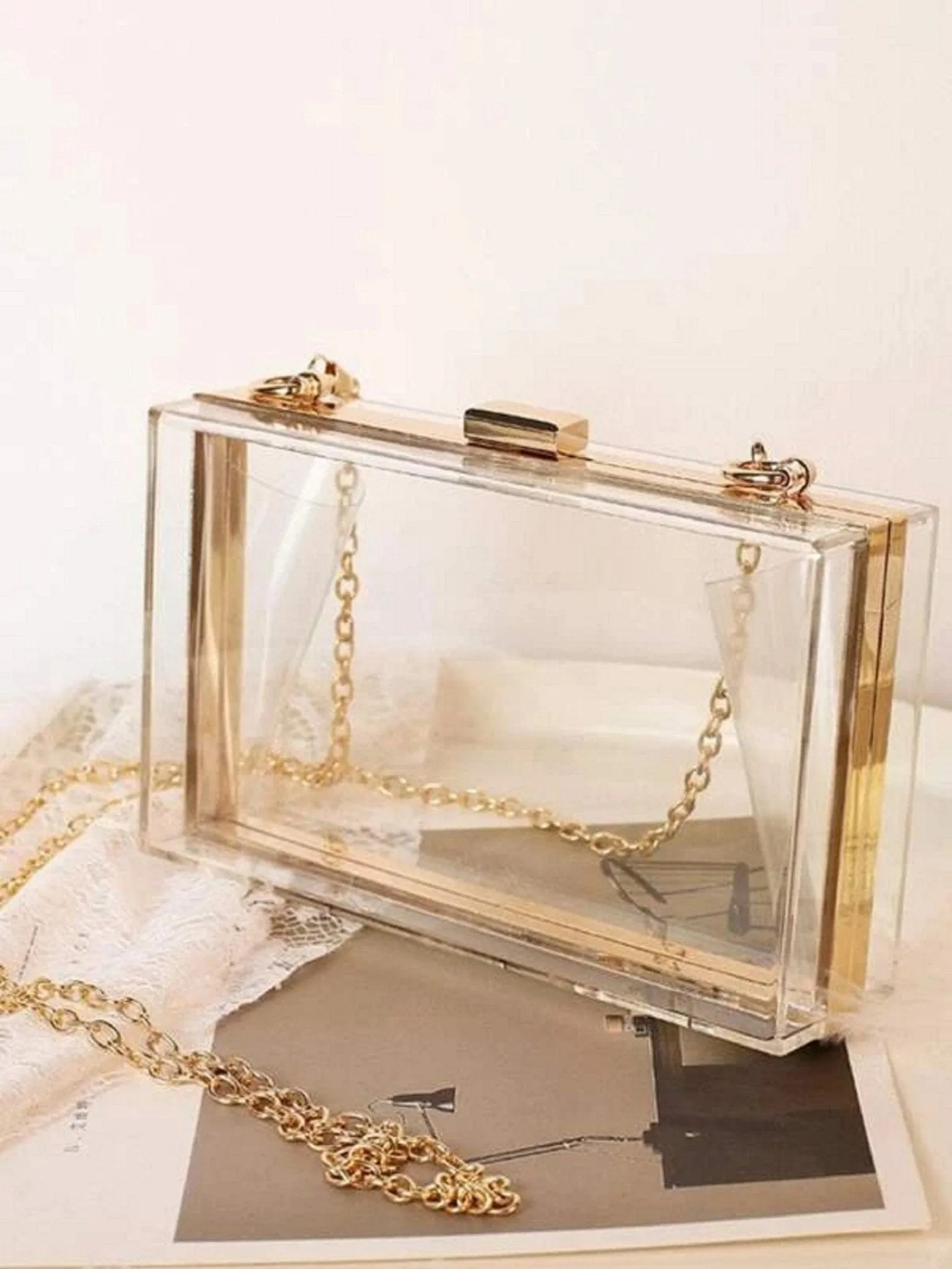 TG10306 Cindy Clear Box Clutch With Chain Strap