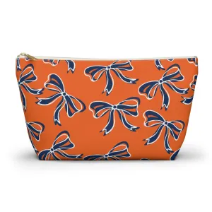 Trendy Bed Party Bow Makeup Bags - Navy & Orange, Bows, Navy Bow, Orange Bow, Bow Gift, Bows - Syracuse, UVA, Bucknell, Auburn, Bow gifts