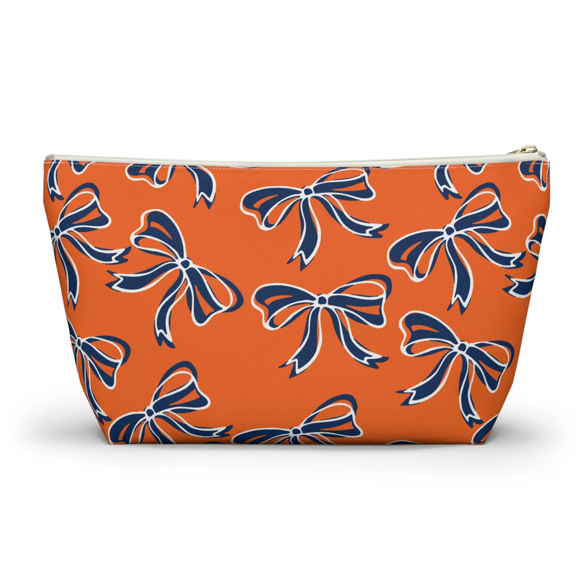 Trendy Bed Party Bow Makeup Bags - Navy & Orange, Bows, Navy Bow, Orange Bow, Bow Gift, Bows - Syracuse, UVA, Bucknell, Auburn, Bow gifts